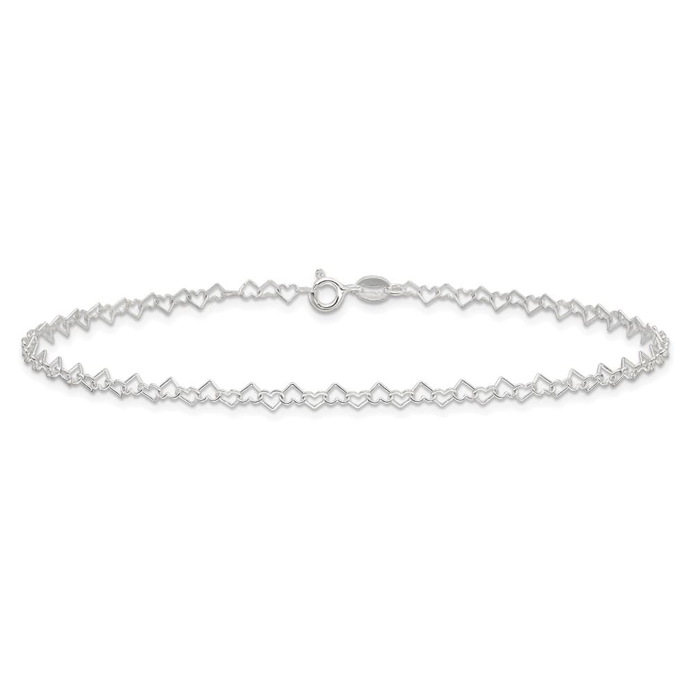 Sterling Silver 3.5mm Fancy Heart Link Anklet