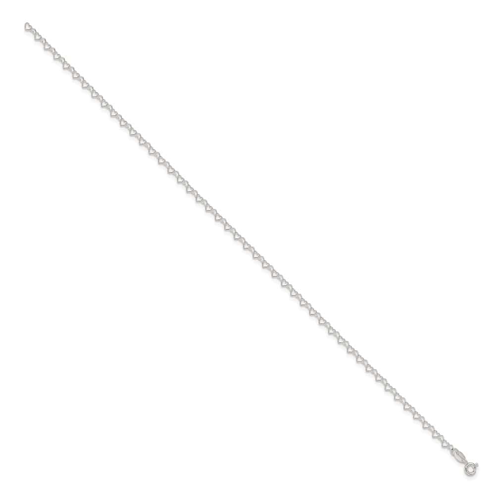Sterling Silver 3.5mm Fancy Heart Link Anklet