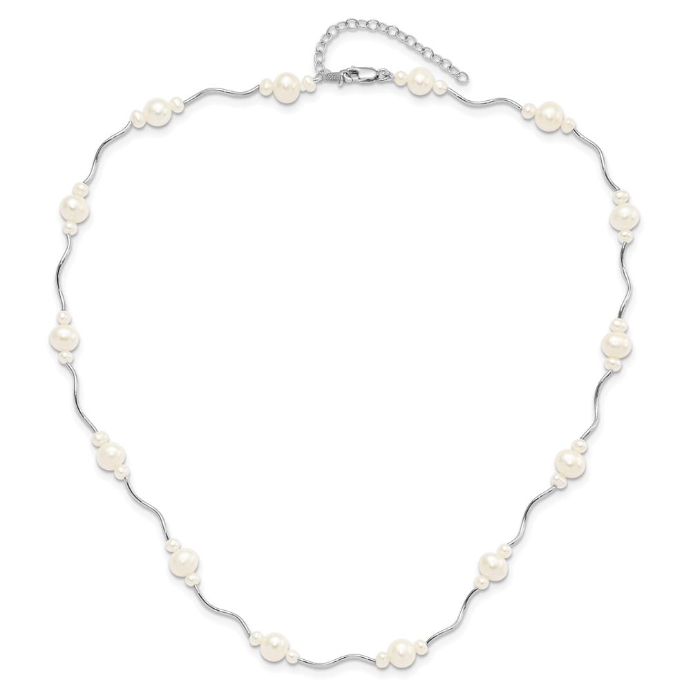 Sterling Silver 3-7mm White Near-Round Cultured Pearl 16 inch Necklace