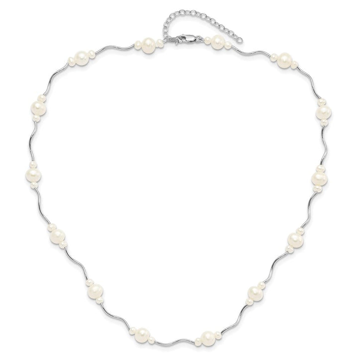 Sterling Silver 3-7mm White Near-Round Cultured Pearl 16 inch Necklace
