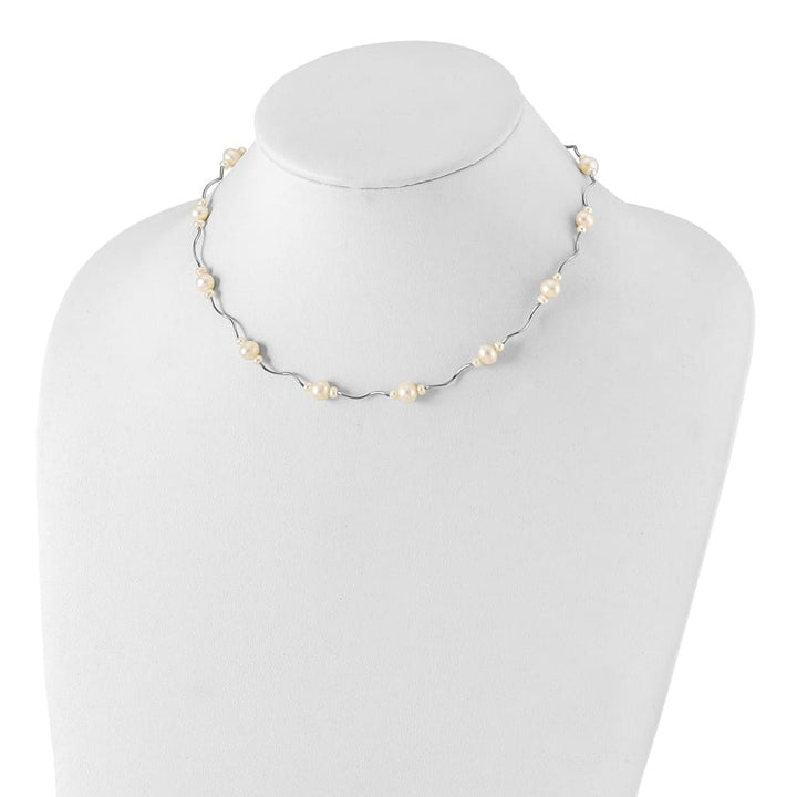 Sterling Silver 3-7mm White Near-Round Cultured Pearl 16 inch Necklace