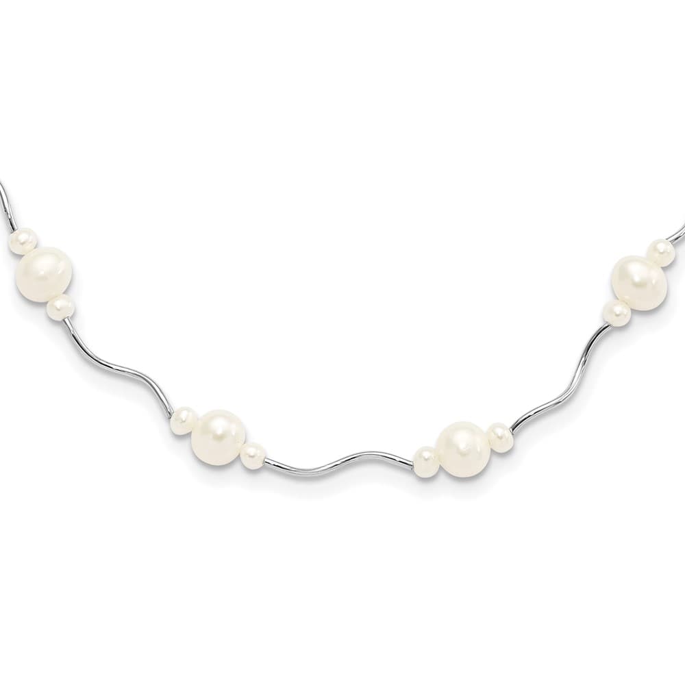 Sterling Silver 3-7mm White Near-Round Cultured Pearl 16 inch Necklace
