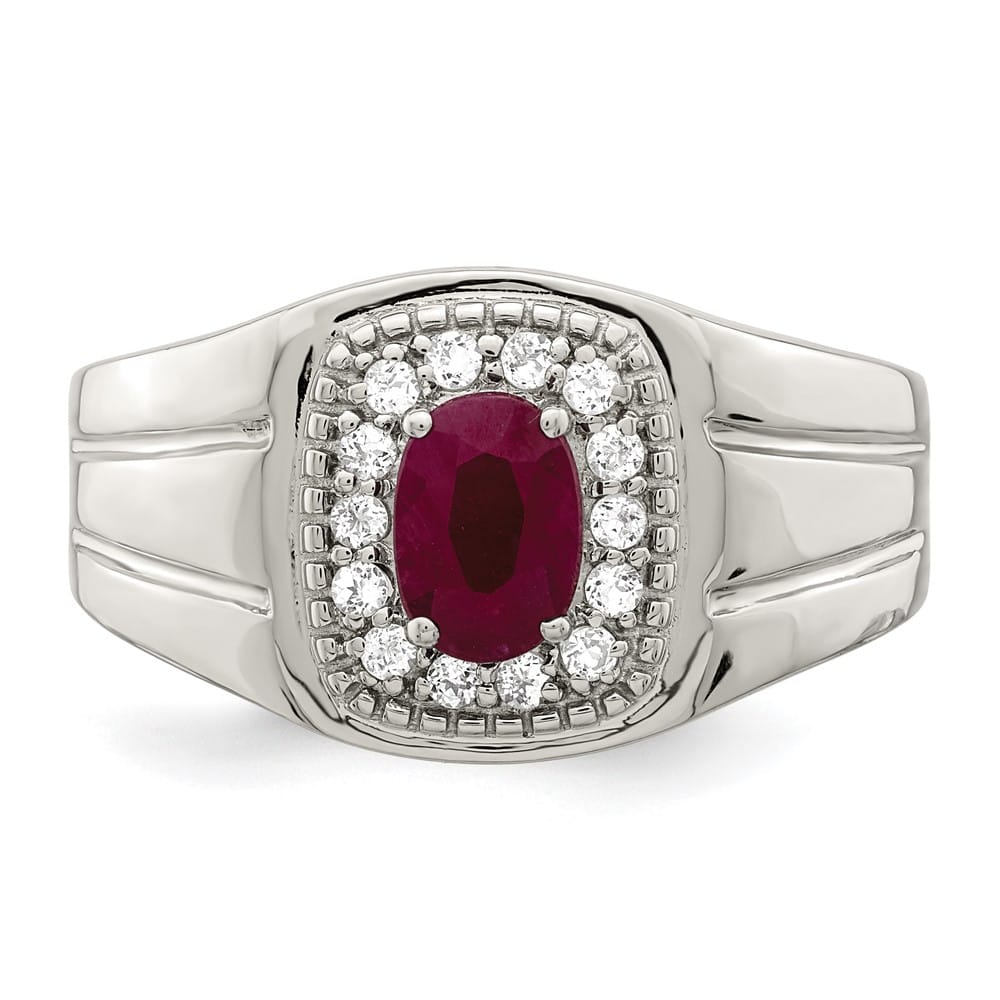 Sterling Silver 3.89 mm African Ruby and White Topaz Men's Ring