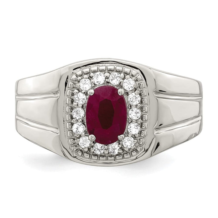 Sterling Silver 3.89 mm African Ruby and White Topaz Men's Ring