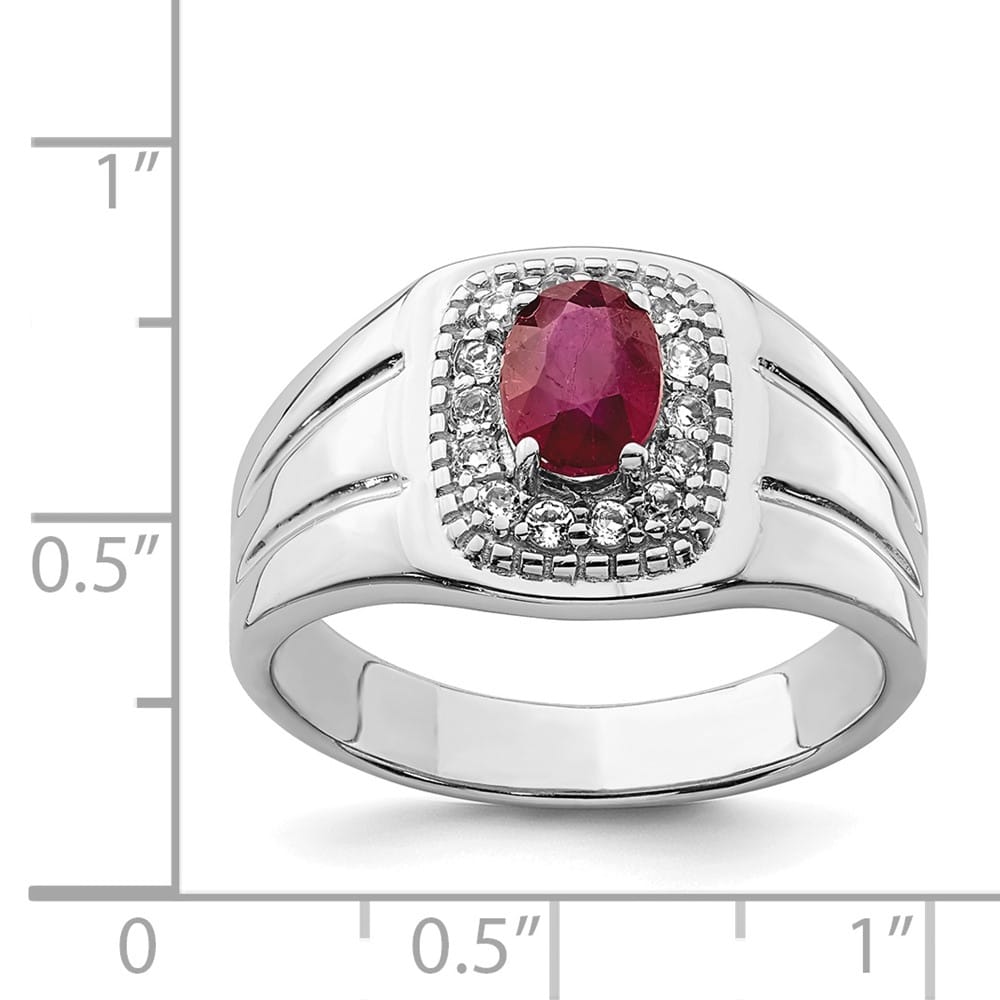 Sterling Silver 3.89 mm African Ruby and White Topaz Men's Ring