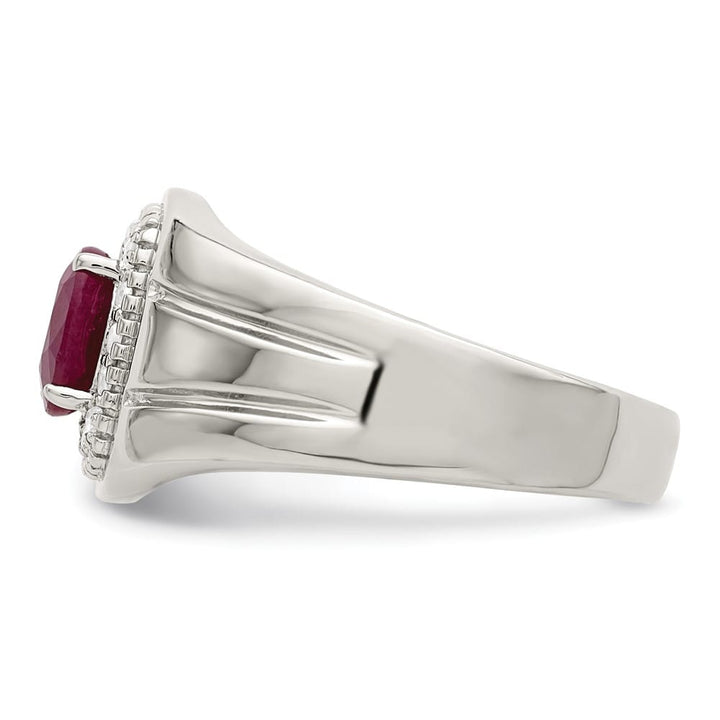 Sterling Silver 3.89 mm African Ruby and White Topaz Men's Ring
