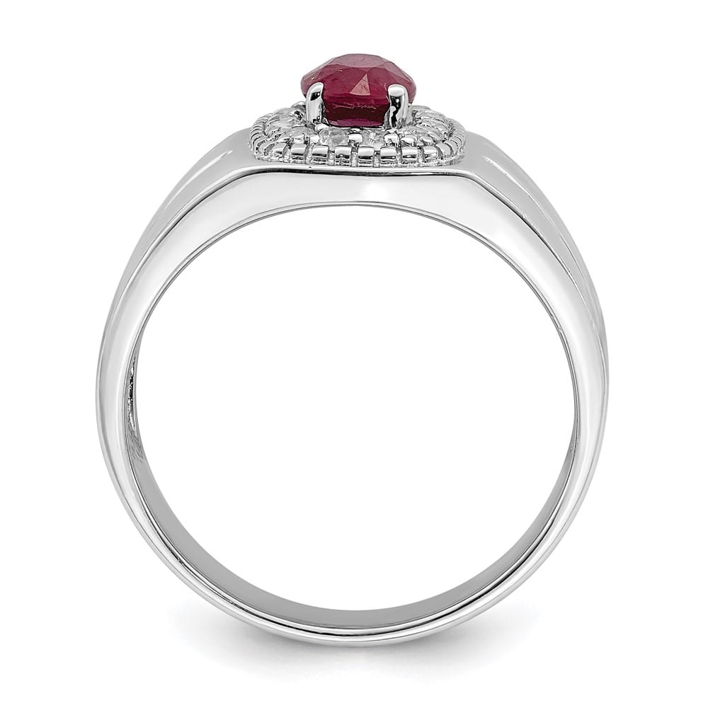 Sterling Silver 3.89 mm African Ruby and White Topaz Men's Ring