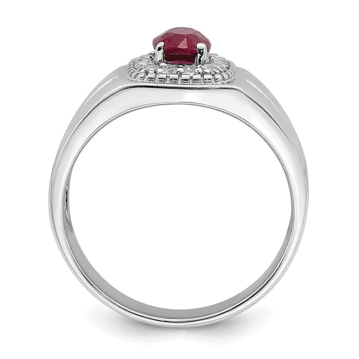 Sterling Silver 3.89 mm African Ruby and White Topaz Men's Ring