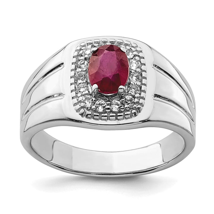 Sterling Silver 3.89 mm African Ruby and White Topaz Men's Ring