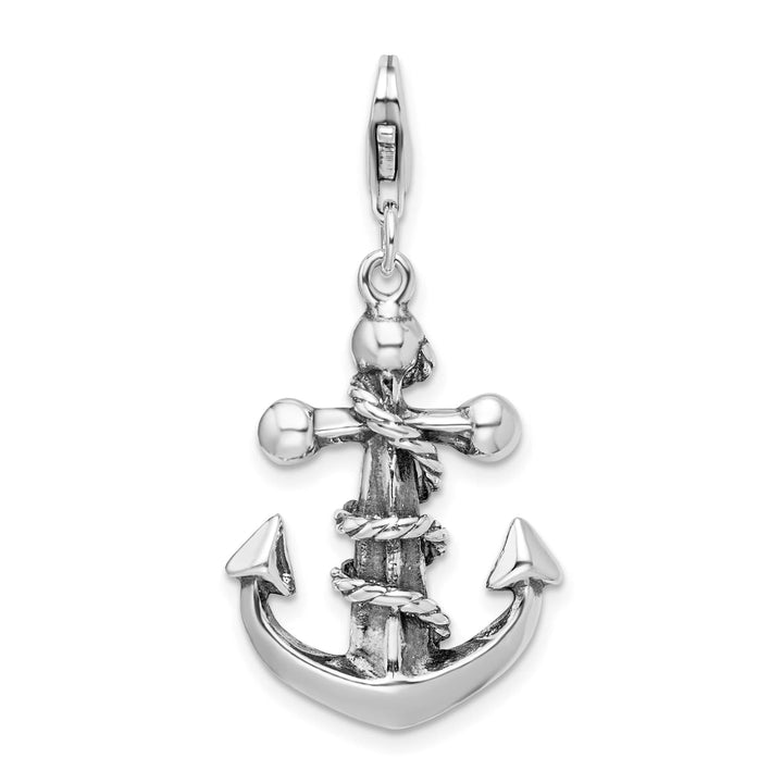 Sterling Silver 3-D Antiqued Anchor and Rope Charm