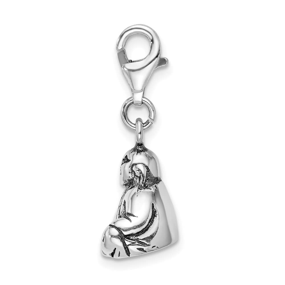 Sterling Silver 3-D Buddha with Fancy Lobster Clasp Charm