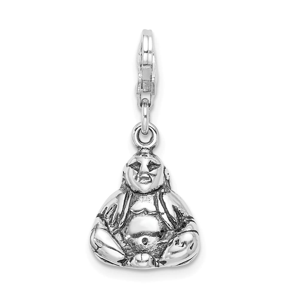 Sterling Silver 3-D Buddha with Fancy Lobster Clasp Charm