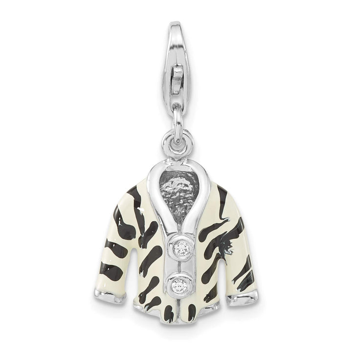 Sterling Silver 3-D CZ & Black/White Enamel Zebra Jacket Charm
