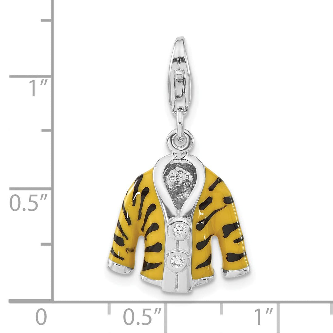 Sterling Silver 3-D CZ & Black/Yellow Enamel Tiger Jacket Charm