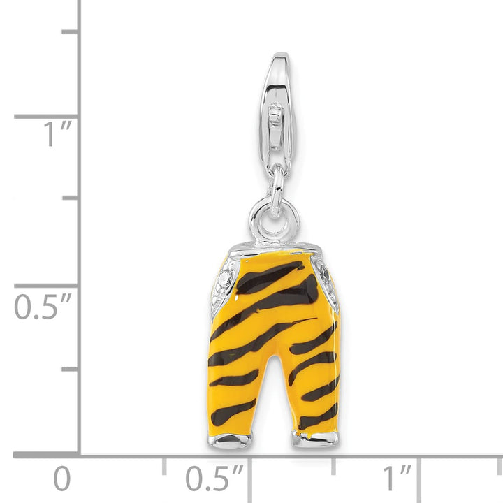 Sterling Silver 3-D CZ & Black/Yellow Enamel Tiger Pants Charm