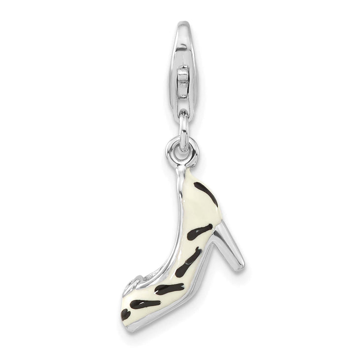 Sterling Silver 3-D CZ Enamel Zebra High Heel Charm