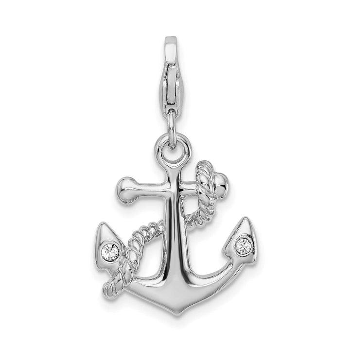 Sterling Silver 3-D Enameled Swarovski Crystal Anchor Charm