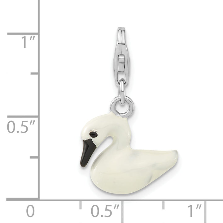Sterling Silver 3-D Enameled White Swan Charm
