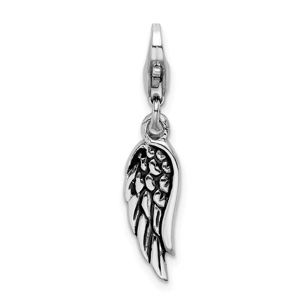 Sterling Silver 3-D Oxidized Wing with Fancy Lobster Clasp Charm