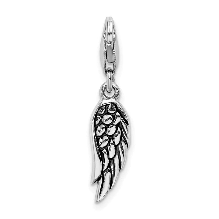 Sterling Silver 3-D Oxidized Wing with Fancy Lobster Clasp Charm