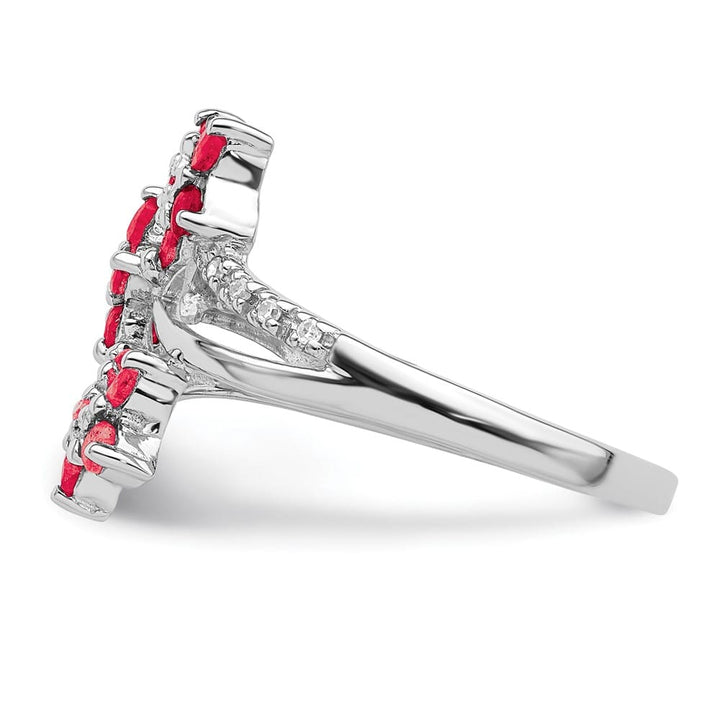 Sterling Silver 3 Flower Ruby and Diamond Ring