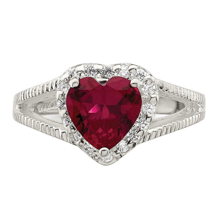 Sterling Silver 3 mm 11.75 mm Top Red CZ Heart Ring
