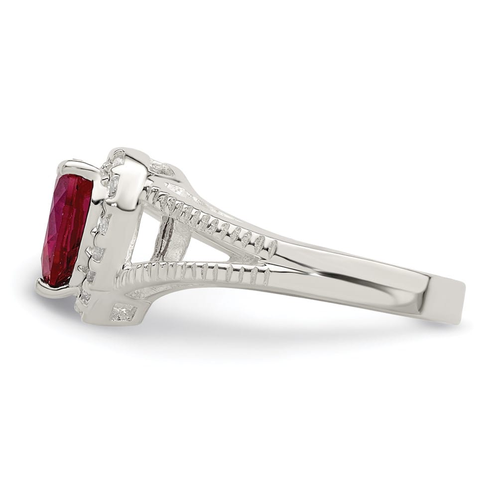 Sterling Silver 3 mm 11.75 mm Top Red CZ Heart Ring