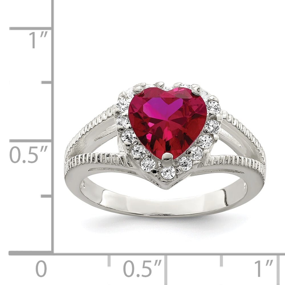 Sterling Silver 3 mm 11.75 mm Top Red CZ Heart Ring