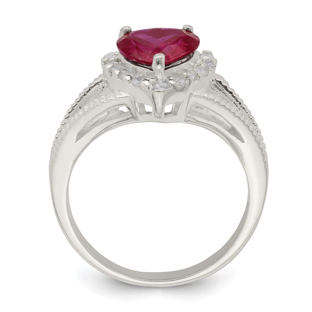 Sterling Silver 3 mm 11.75 mm Top Red CZ Heart Ring