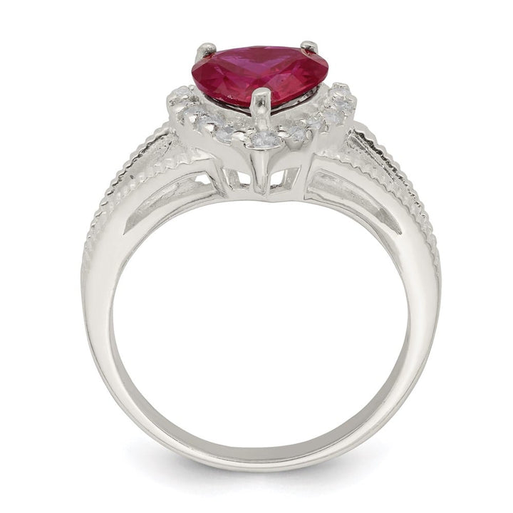Sterling Silver 3 mm 11.75 mm Top Red CZ Heart Ring