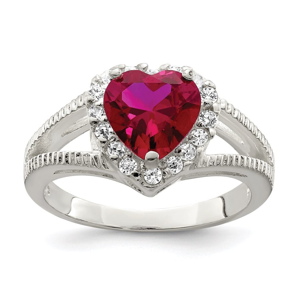 Sterling Silver 3 mm 11.75 mm Top Red CZ Heart Ring