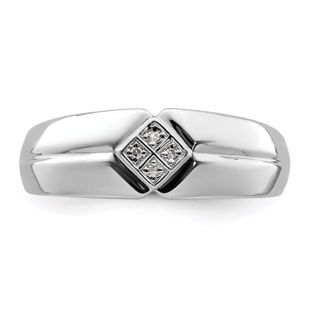 Sterling Silver 3 mm 4.10 g Diamond Men's Ring