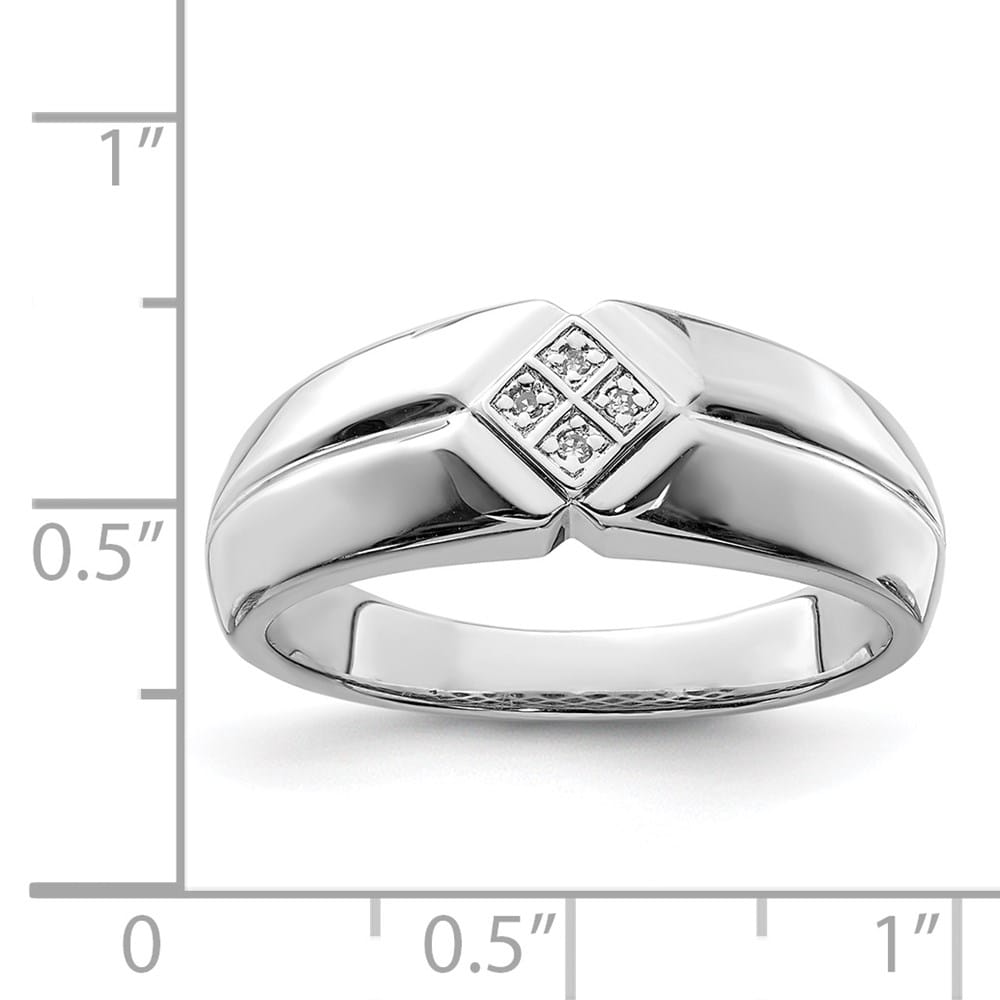 Sterling Silver 3 mm 4.10 g Diamond Men's Ring