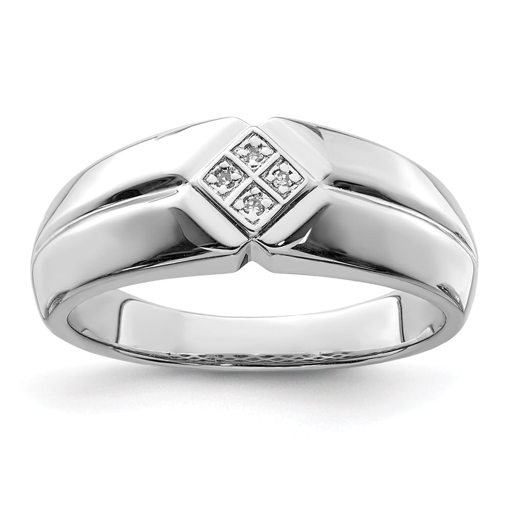 Sterling Silver 3 mm 4.10 g Diamond Men's Ring