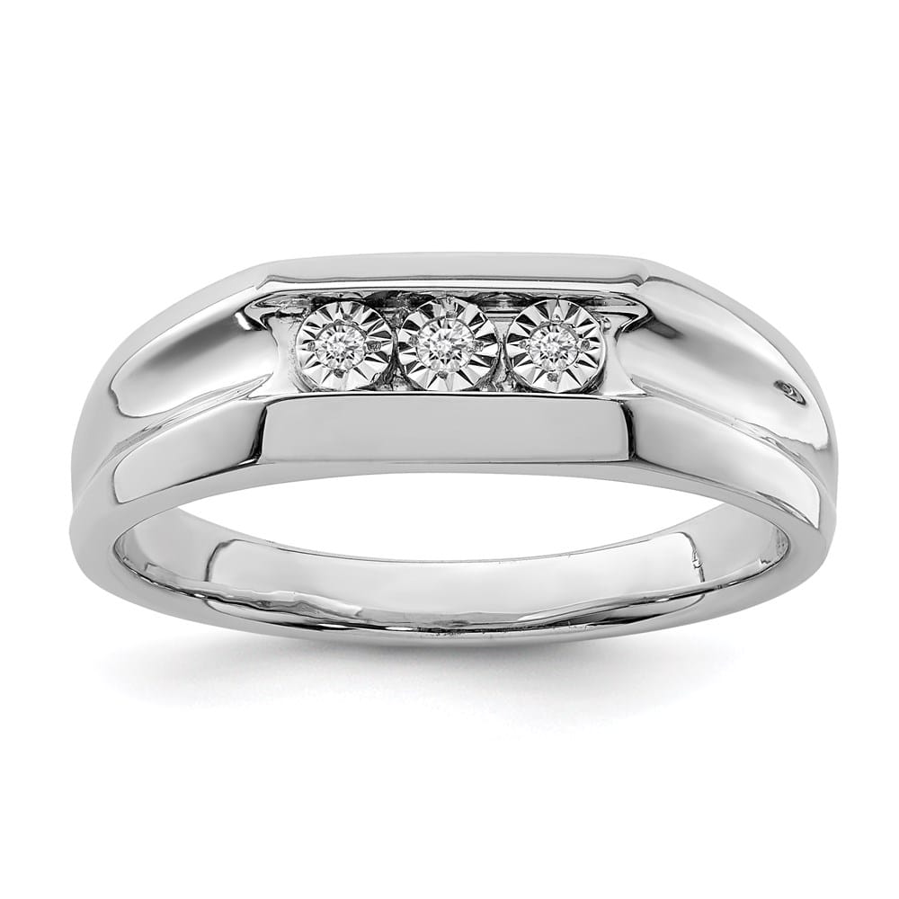 Sterling Silver 3 mm 5.57 g Diamond Men's Ring