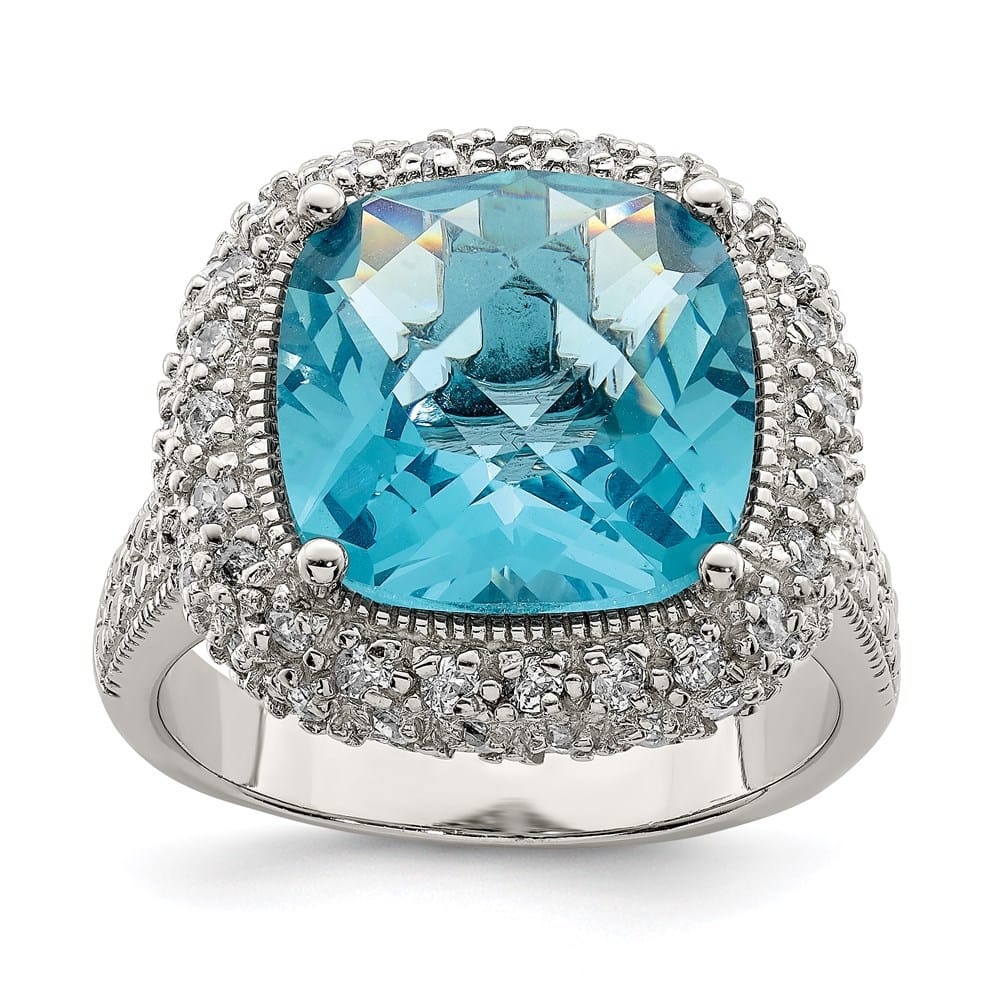 Sterling Silver 3 mm Blue CZ Ring