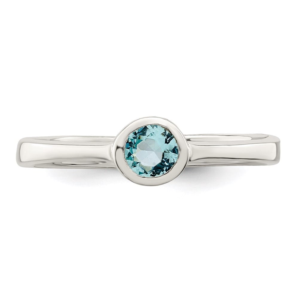 Sterling Silver 3 mm Light Blue Round Bezel CZ Ring