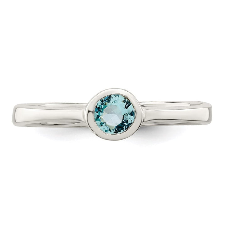 Sterling Silver 3 mm Light Blue Round Bezel CZ Ring