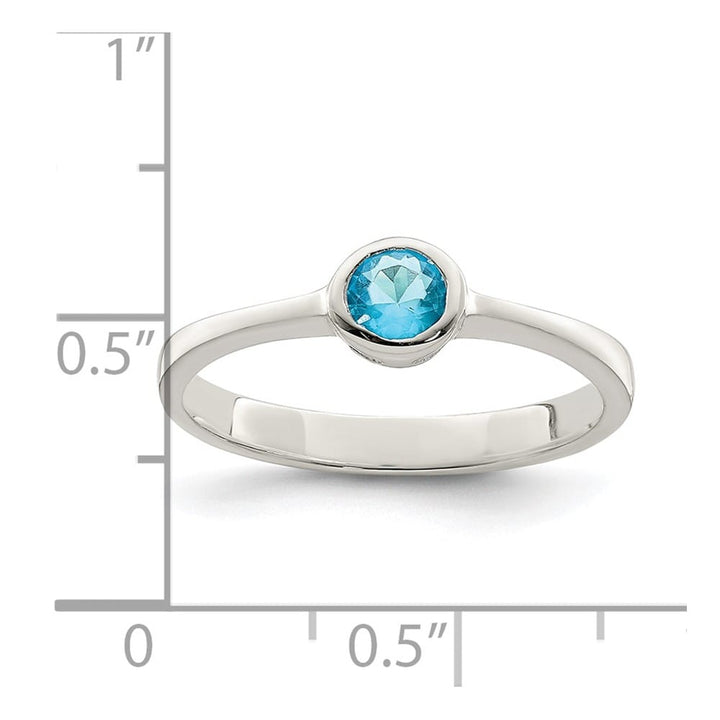 Sterling Silver 3 mm Light Blue Round Bezel CZ Ring