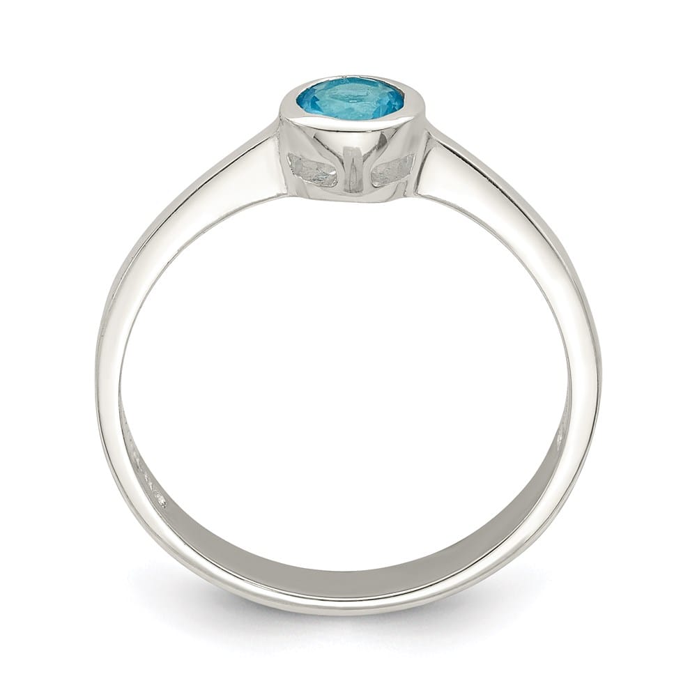 Sterling Silver 3 mm Light Blue Round Bezel CZ Ring