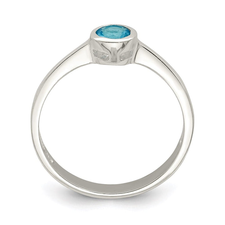 Sterling Silver 3 mm Light Blue Round Bezel CZ Ring