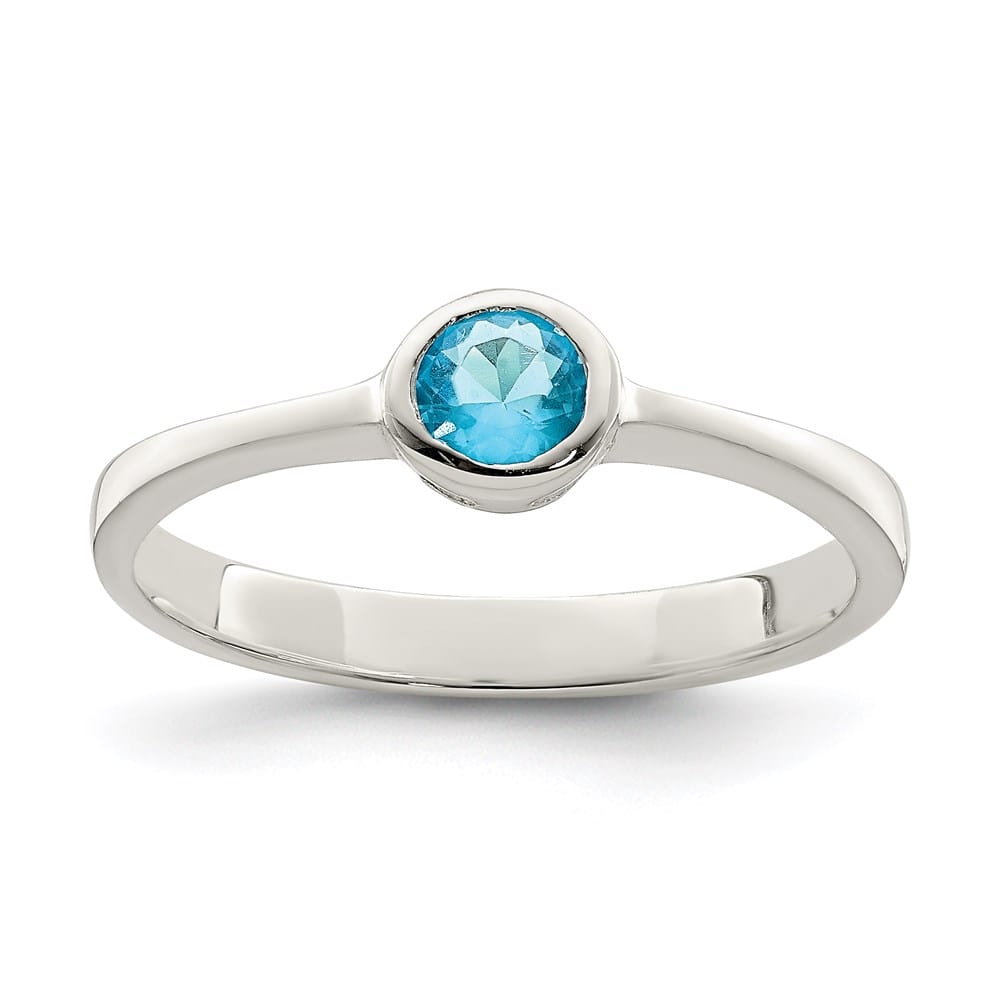 Sterling Silver 3 mm Light Blue Round Bezel CZ Ring