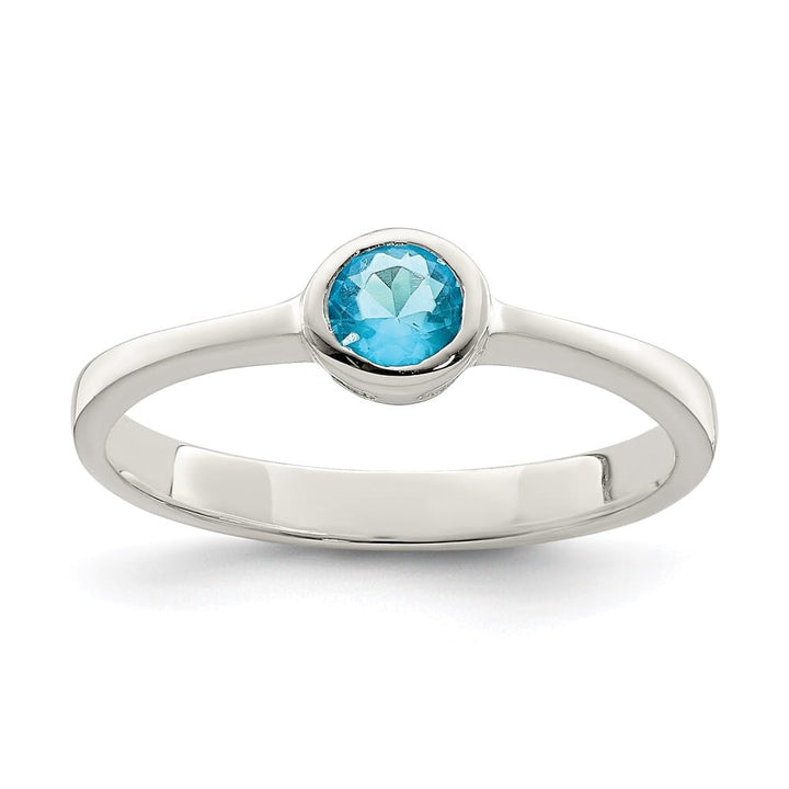 Sterling Silver 3 mm Light Blue Round Bezel CZ Ring