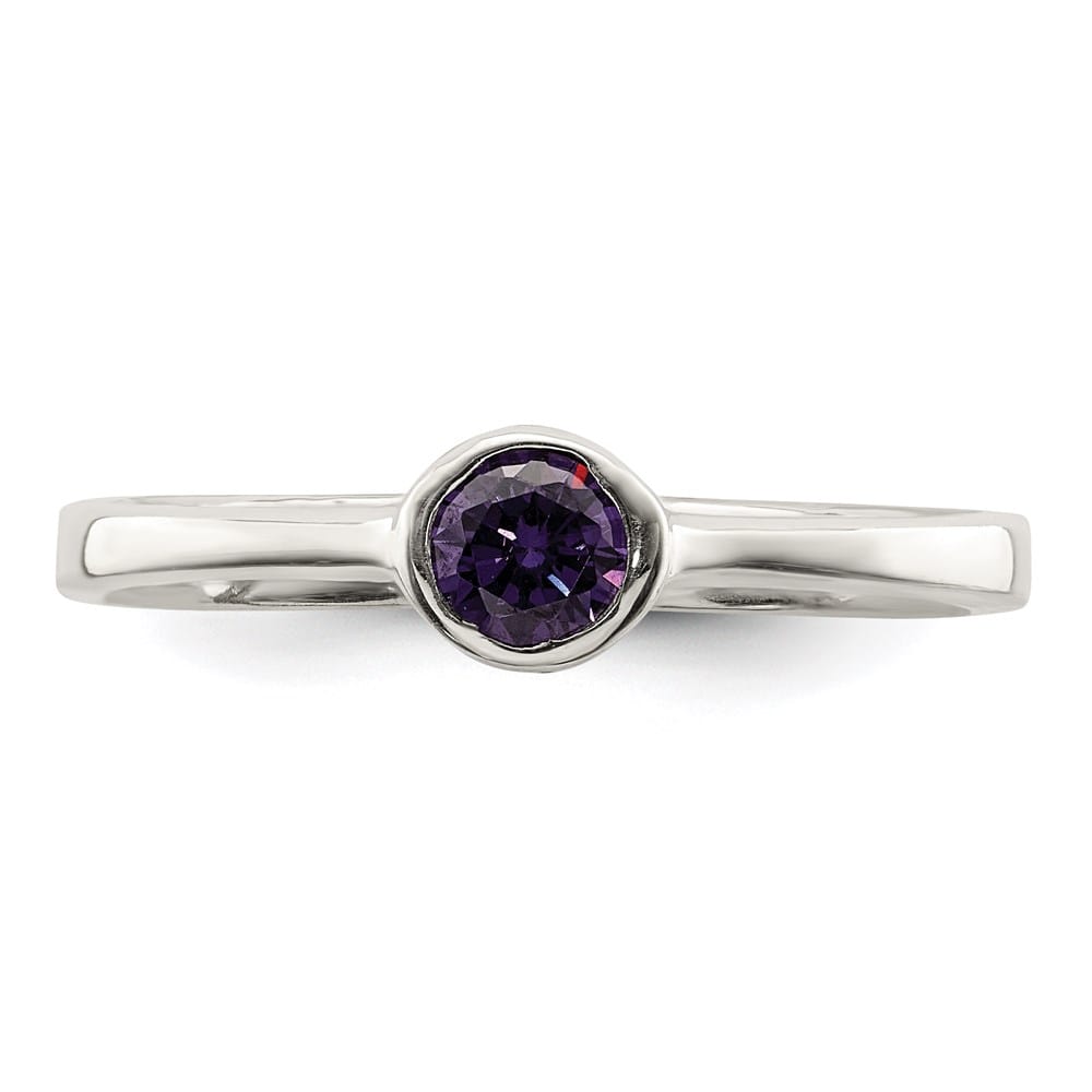 Sterling Silver 3 mm Purple Round Bezel CZ Ring