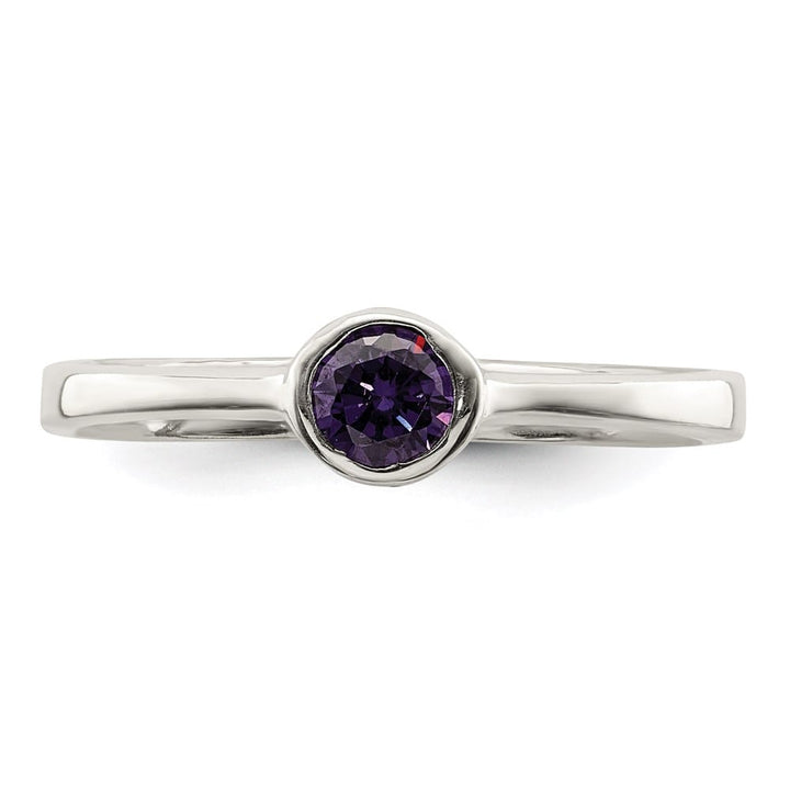 Sterling Silver 3 mm Purple Round Bezel CZ Ring