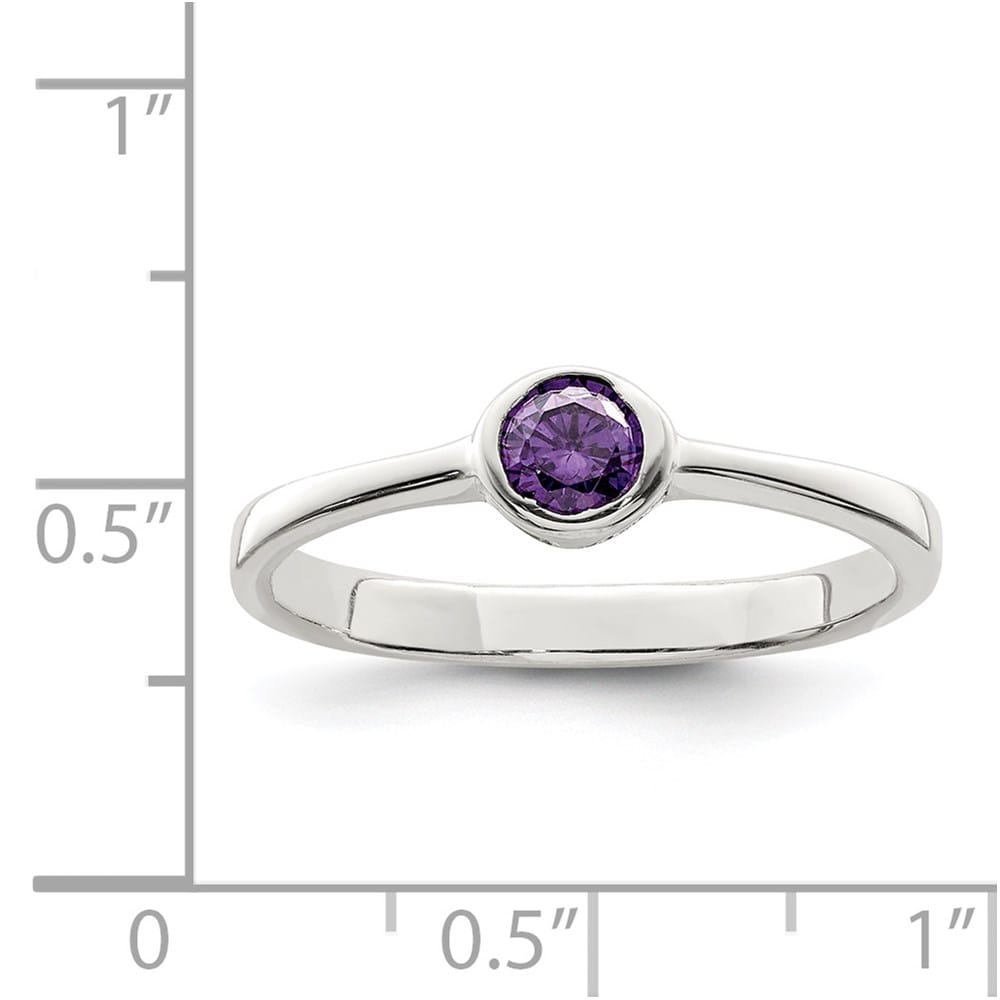 Sterling Silver 3 mm Purple Round Bezel CZ Ring