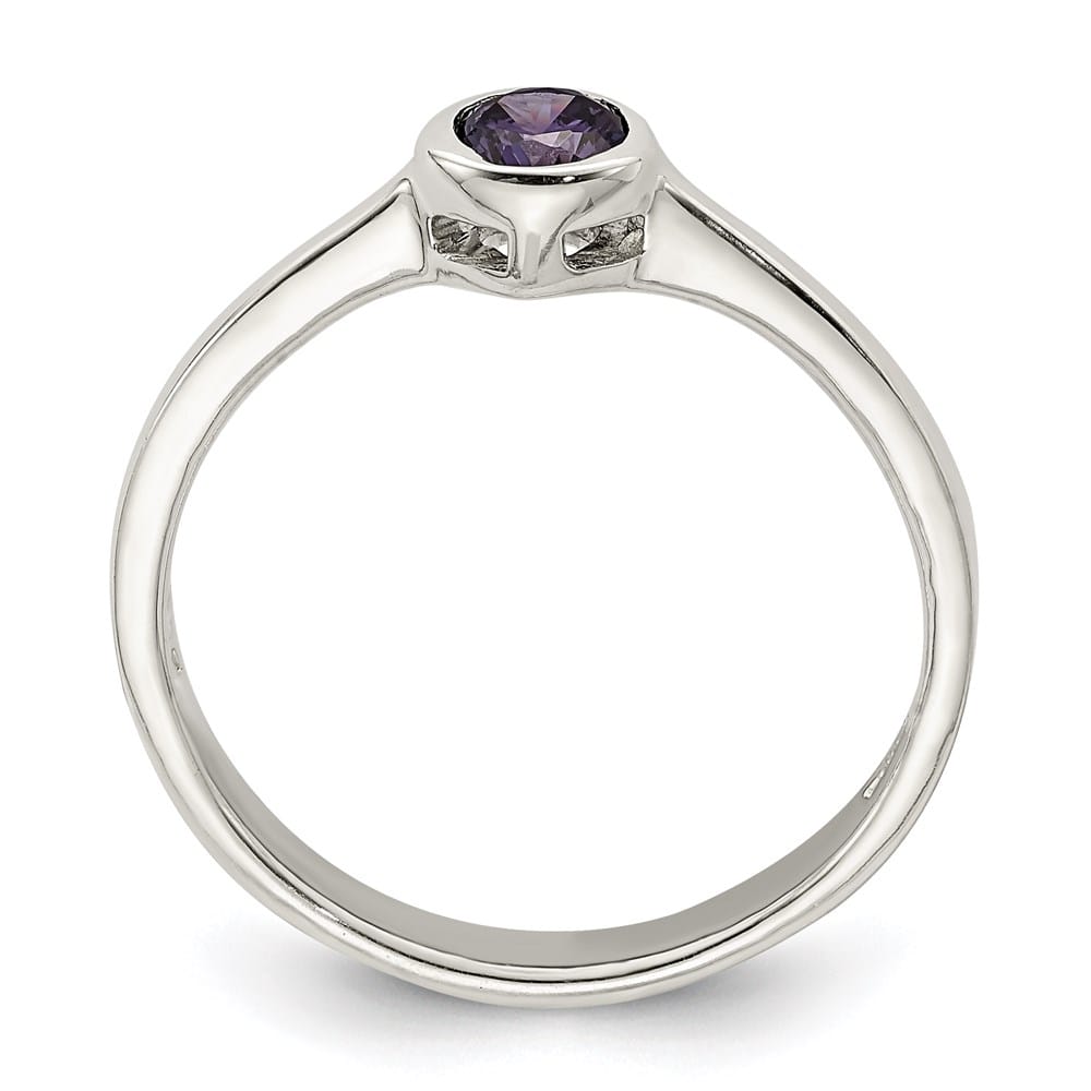 Sterling Silver 3 mm Purple Round Bezel CZ Ring