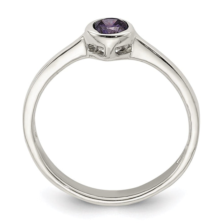 Sterling Silver 3 mm Purple Round Bezel CZ Ring