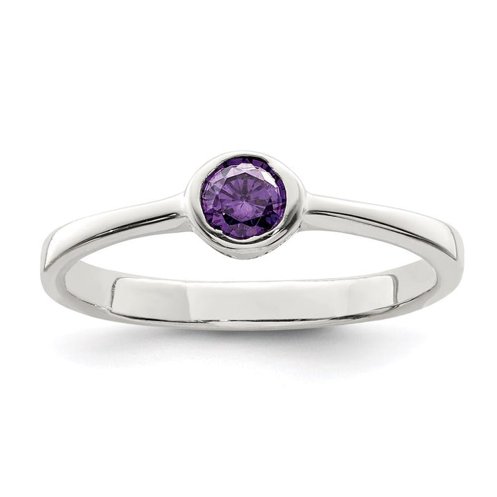 Sterling Silver 3 mm Purple Round Bezel CZ Ring