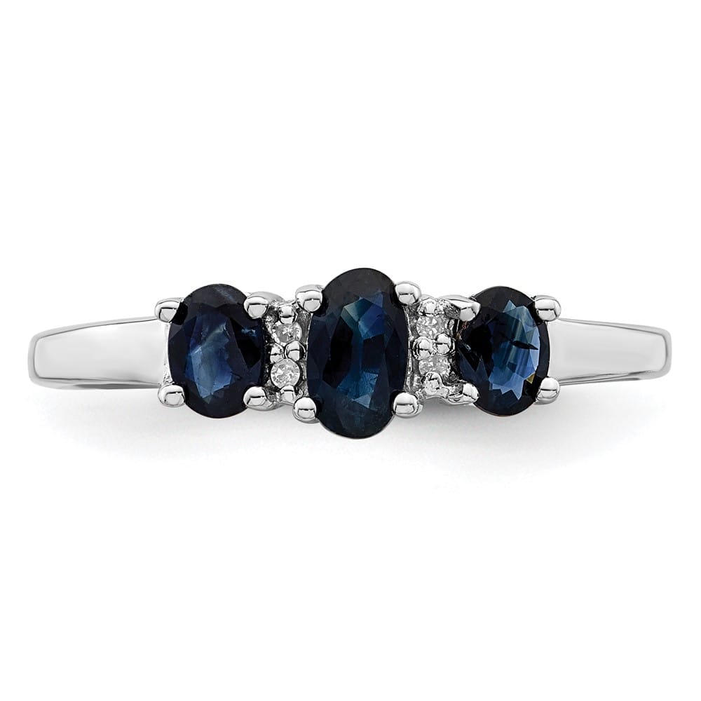Sterling Silver 3 Oval Sapphire & Diamond Ring